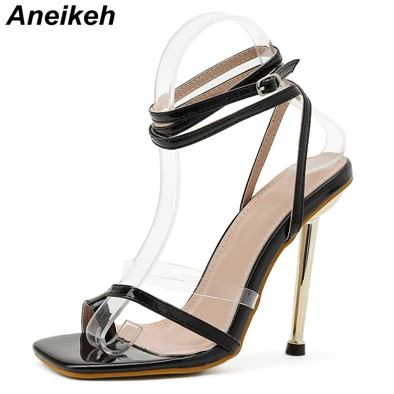 Aneikeh 2025 Summer New Women Shoes Transparent Color Matching Electroplating High Heel Toe Sandals Heels Party Pumps