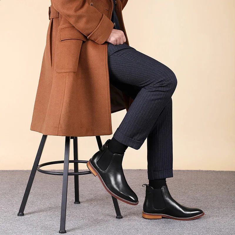Desai Winter Dress Chelsea Boots Genuine leather Fleece lined formal shoes Business work shoes Patent leather shoes Gifts 250120