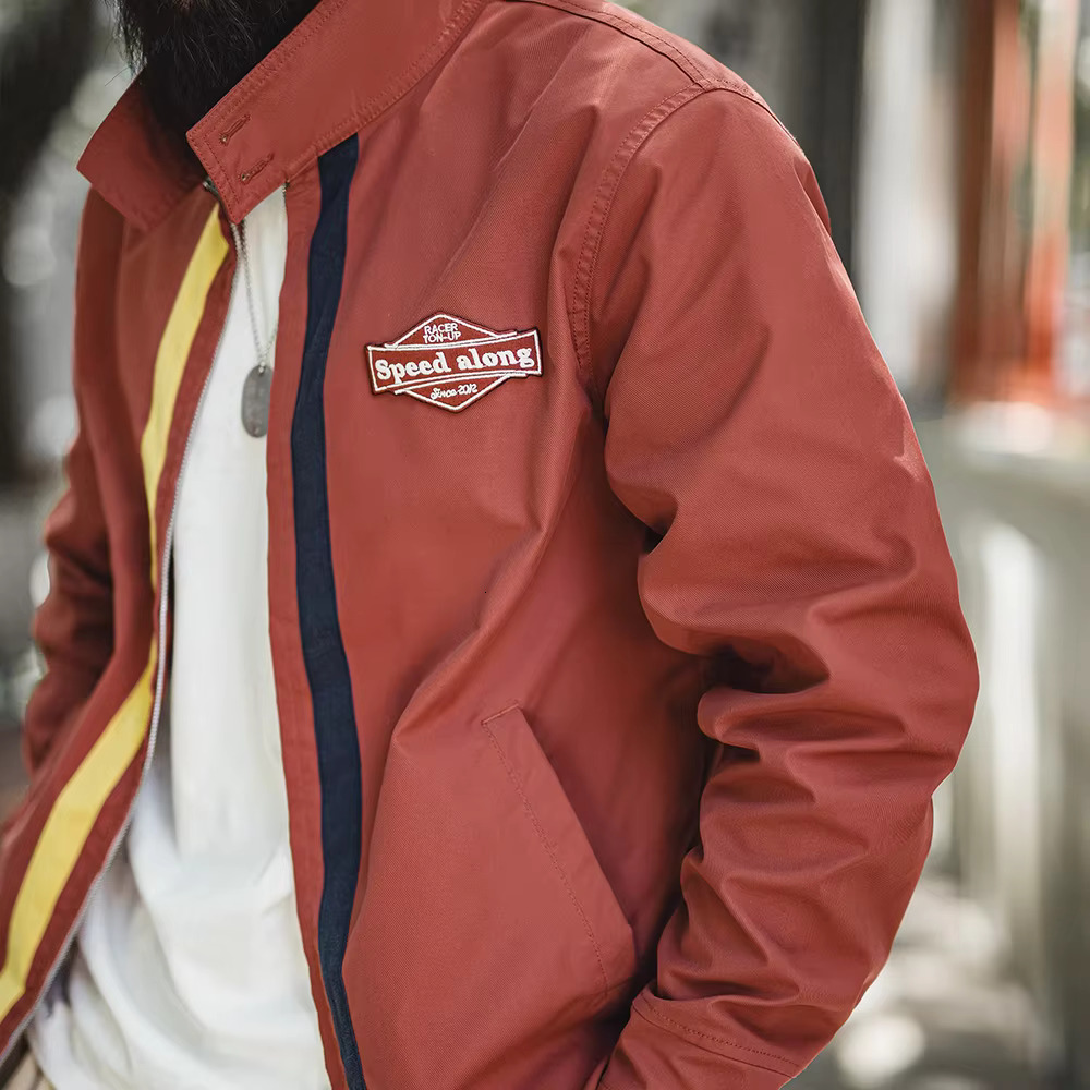 Maden New Retro 60'S Contrasting Racing Jacket Stand-Up Collar Sporty And Casual Zippered Outerwear For Men's Versatile Jackets