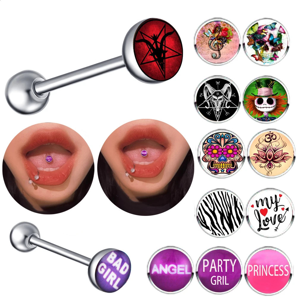 28 Styles Tongue Ring Piercing Punk Stainless Steel 2pcs Snake Eye Letter Sexy Nightclub Bar Stud Body Jewelry 250110
