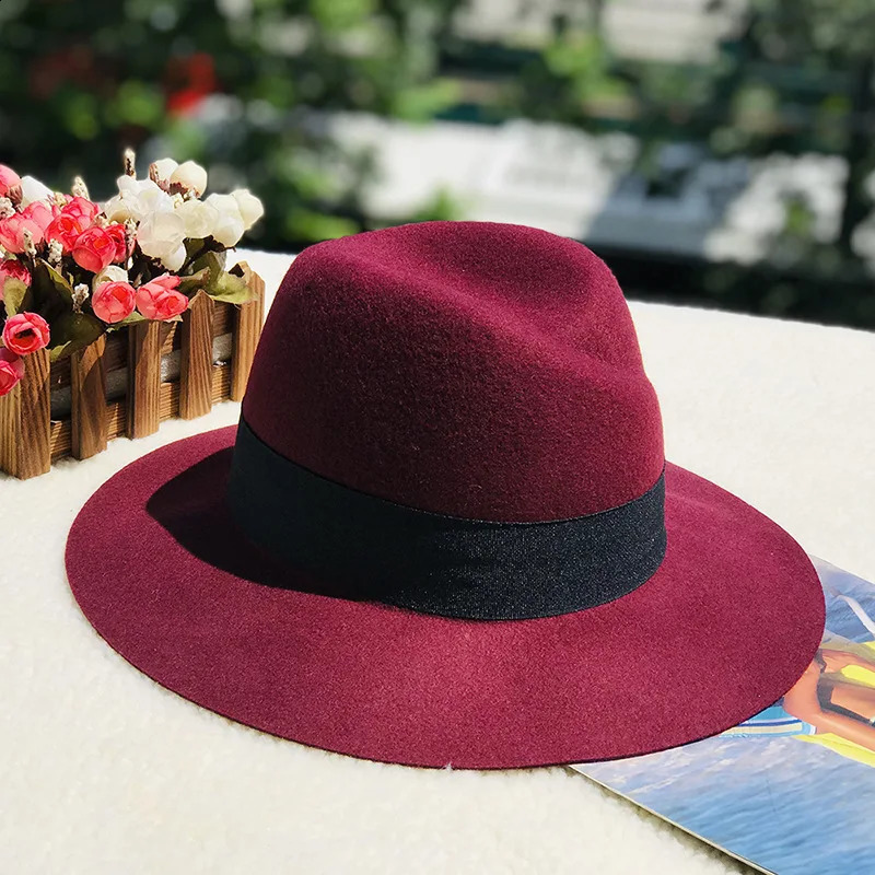 Wide Brim Women Hat Australian Wool Warm Fedora Ladies Panama Cloche Floppy Ribbon Band Wedding Dress Derby Church Hats 250118