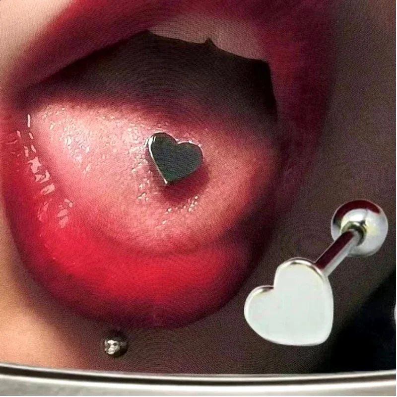 1PC Stainless Steel Heart Shaped Tongue Ring Barbell Piercing Cute Bar Ear Tragus Studs Labret Body Jewelry 250110