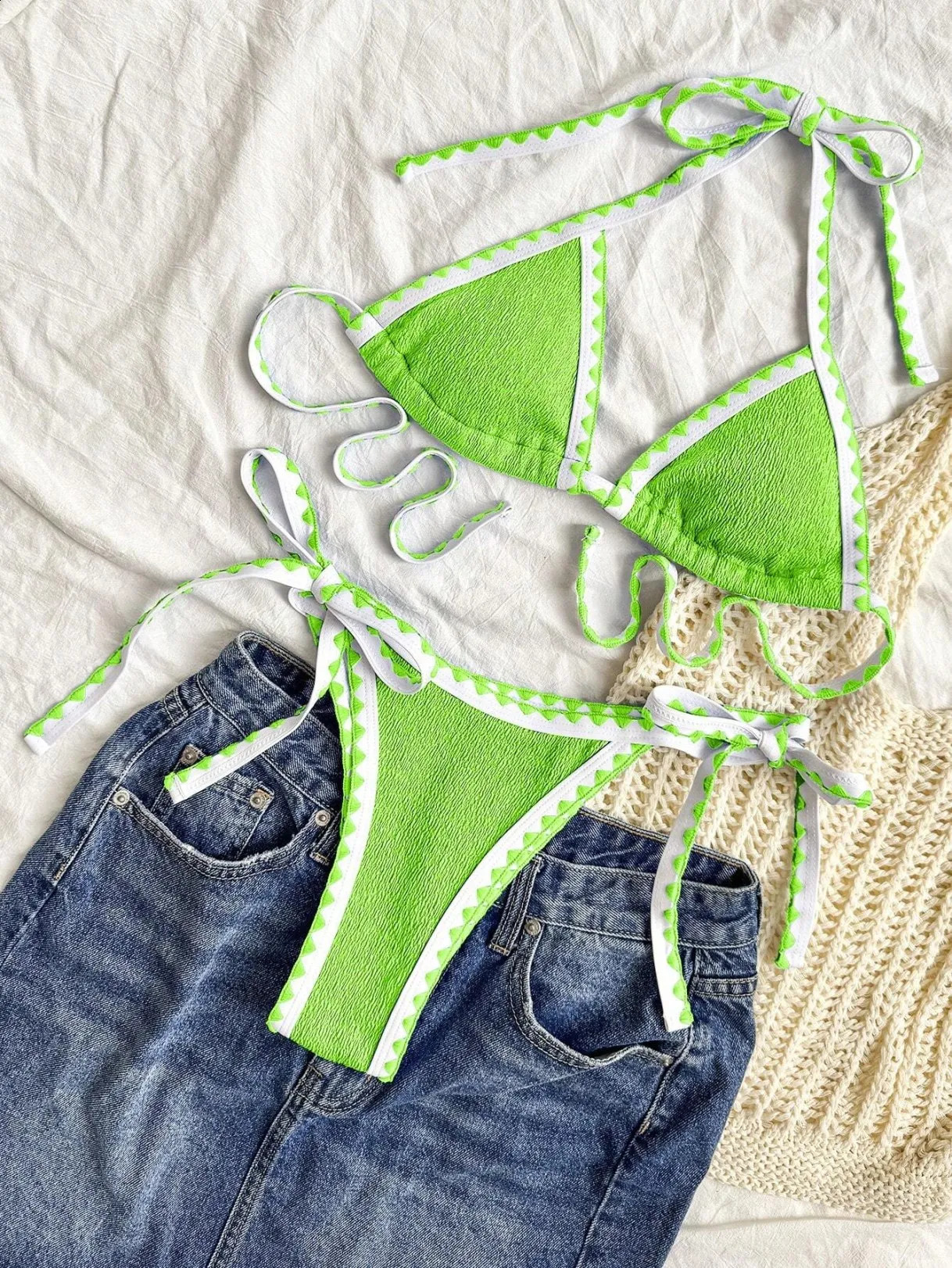 Halter String Two Piece Triangle Bikini Set Women Swimwear Female Swimsuit Bathers Bathing Swimming Suit Beachwear Summer 250122