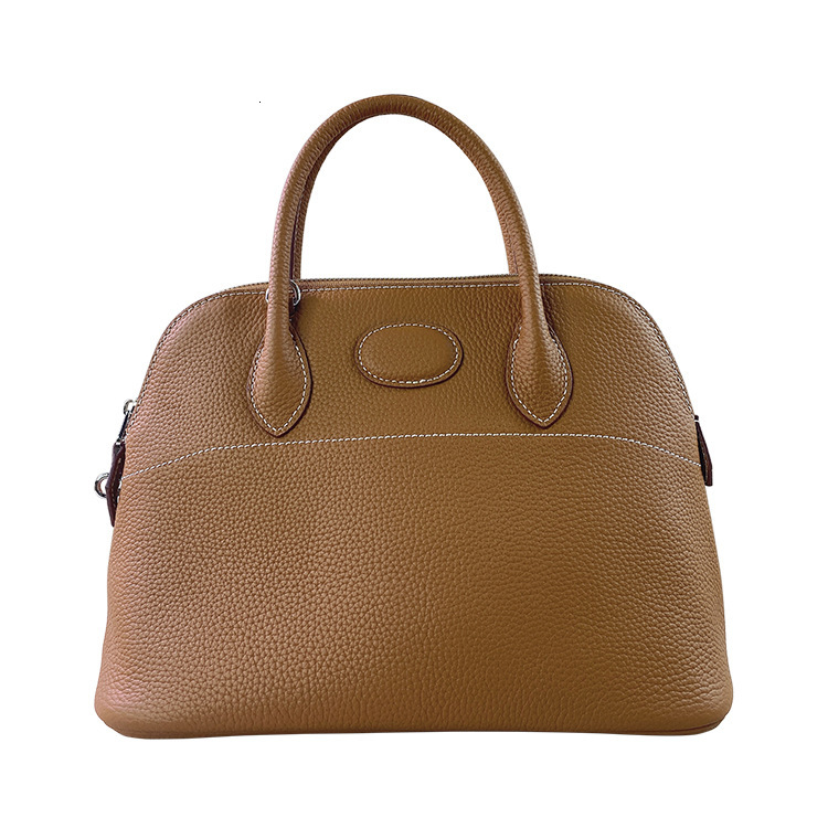 Bag 2025 New Lychee Pattern Head Layer Cowhide Bowling Shell Fashionable And Simple Single Shoulder Crossbody Handheld Women's Bag