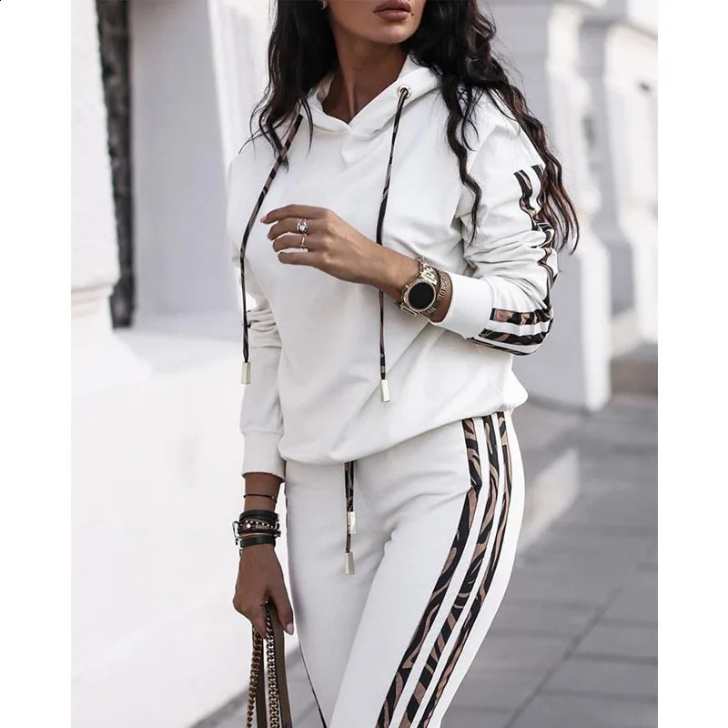 Autumn Women Tracksuits Two Pieces Set Stripe Hoodie Sweatshirt Pants Outfits Casual Streetwear Fashion Female Sport Suits 250122