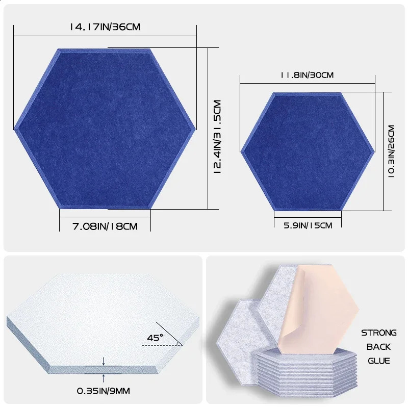 6Pcs Hexagon Polyester Wall Panels Soundproofing Sound Proof Self-adhesive Acoustic Panel Office Esports Room Nursery Wall Decor 250113