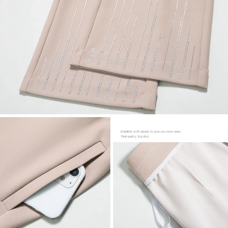 Spring Micro La Casual Pants Womens Elastic Waist High Diamond Temperament Middle aged Mom Trumpet Fishtail Pant 250108