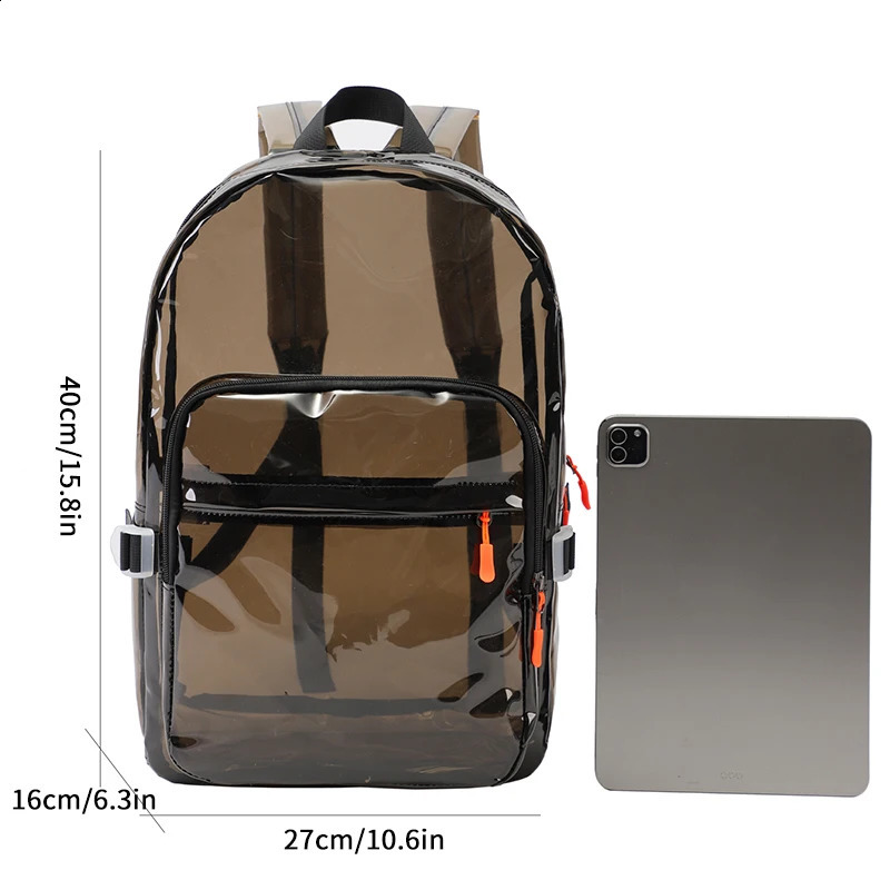 YAT Women PVC Casual Schoolbag Transparent Lightweight Backpacks Multi-Pocket Waterproof Laptop Clear Schoolbag Outdoor Sports 250122