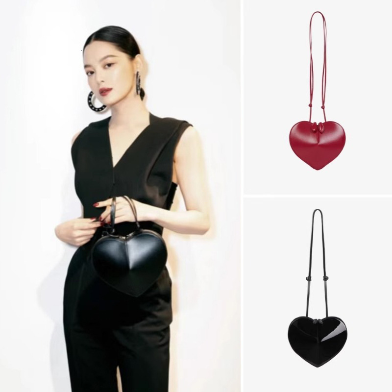 2024 New Peach Heart Shaped High Texture Coeur Love Genuine Leather Cross Shoulder Bag Trendy