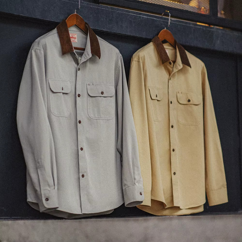 Maden Men Vintage Contrasting Color Patchwork Long Sleeve Ameki Style Men's Casual Cotton Shirt Workwear Top
