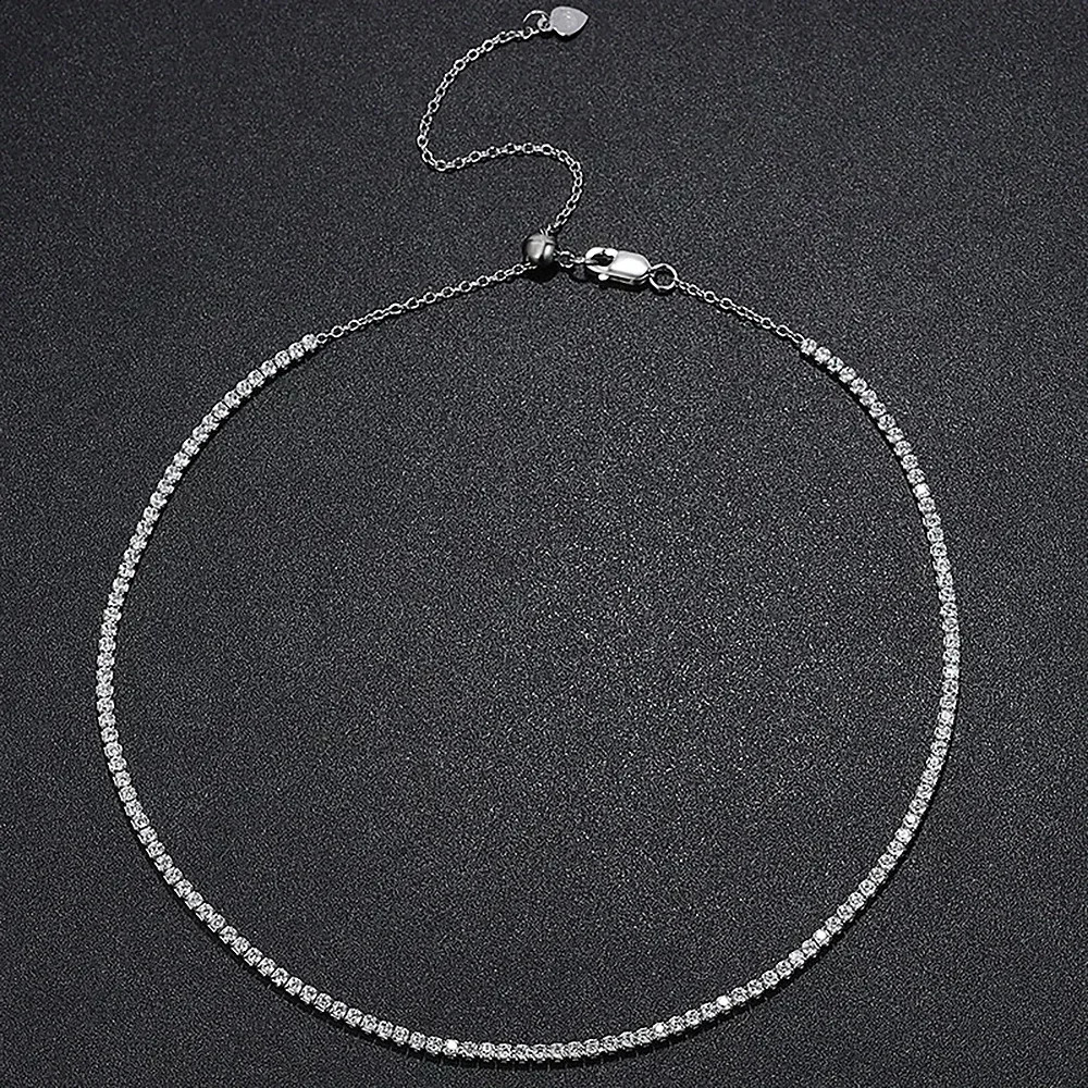 2mm Diamond Tennis Necklace for Women 925 Sterling Silver Plated 18k Gold Choker Necklace Collar Chain Adjustable 250120