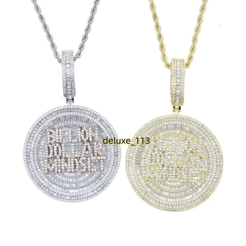 Iced Out Billion Mindset Letter Round Charm Pendant Necklace with Rope Chain Hip Hop Women Full Paved 5A Cubic Moissanite Men Gift Jewelry