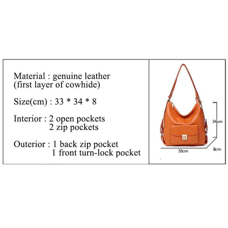 100% Natural Cowhide Backpack, Women Genuine Leather Shoulder Bag, Girl Hobo Bag , B394