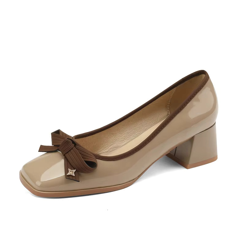 Women Casual Retro Bowknot Flat Shoes Winter Fashion British Style Elegant Square Toe Stiletto Pumps
