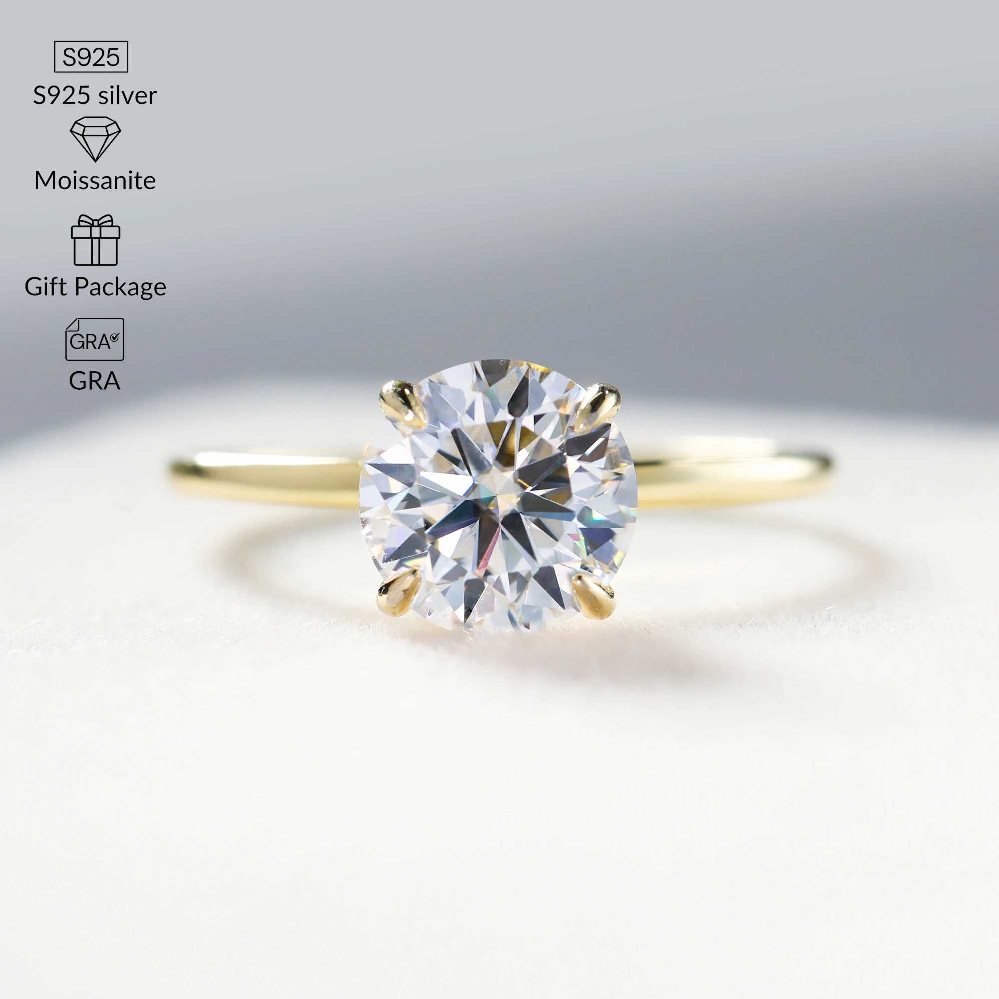 Classic 1- 3 ct Round Moissanite Sterg Sier sterg sier Gold High Clarity Rings for Woman Jewelry Weeding Ring