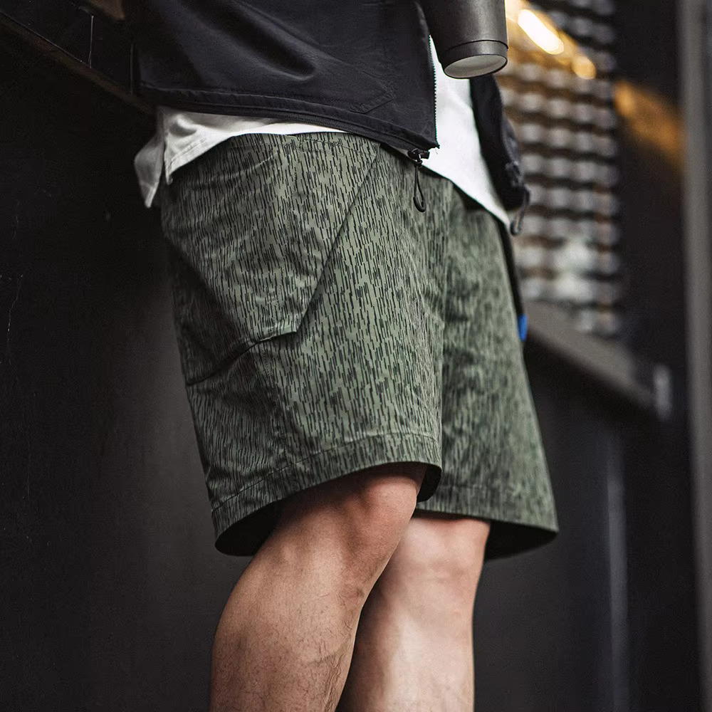 Maden Retro Raindrop Camouflage Printed Shorts Functional Style Straight Five-Point Casual Pants For Men's Summer