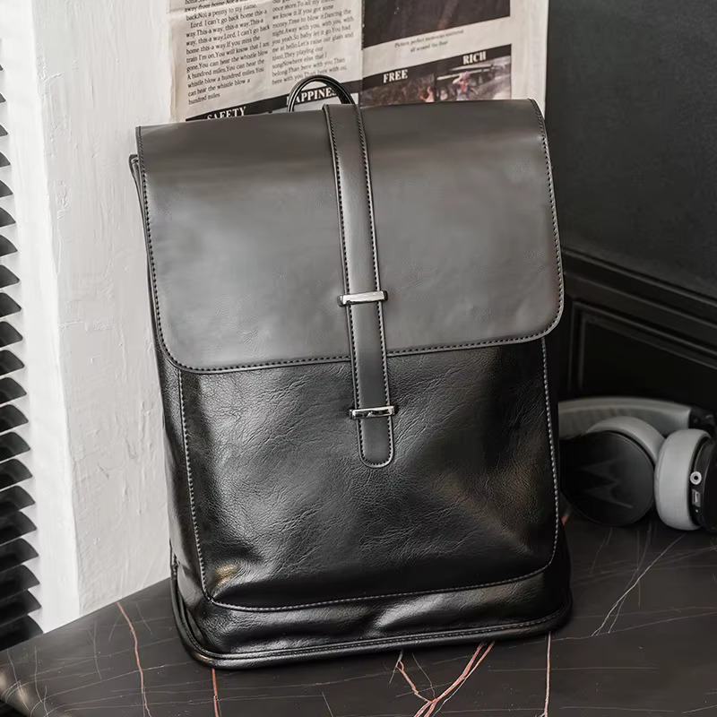 AIGO New Fashion Men's Backpack Travel Brand Design Large Capacity School Bag PU Leather Backbags Laptop Shoulder