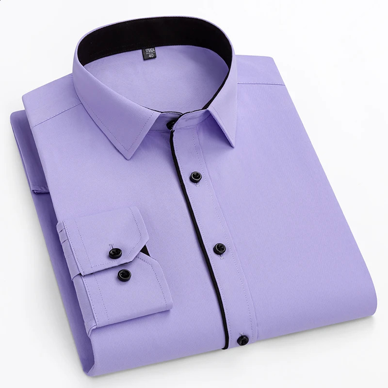 double collor Full shirts for men plus size slim fit formal plain shirt over office clothes solid longsleeve business tops 250110
