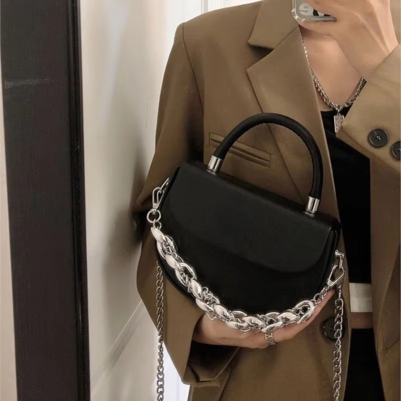 JIAERDI Retro Handle Saddle Purse Women Vintage Pu Leather Chain Chic Black Messenger Bag Female Casual Crossbody Bags New