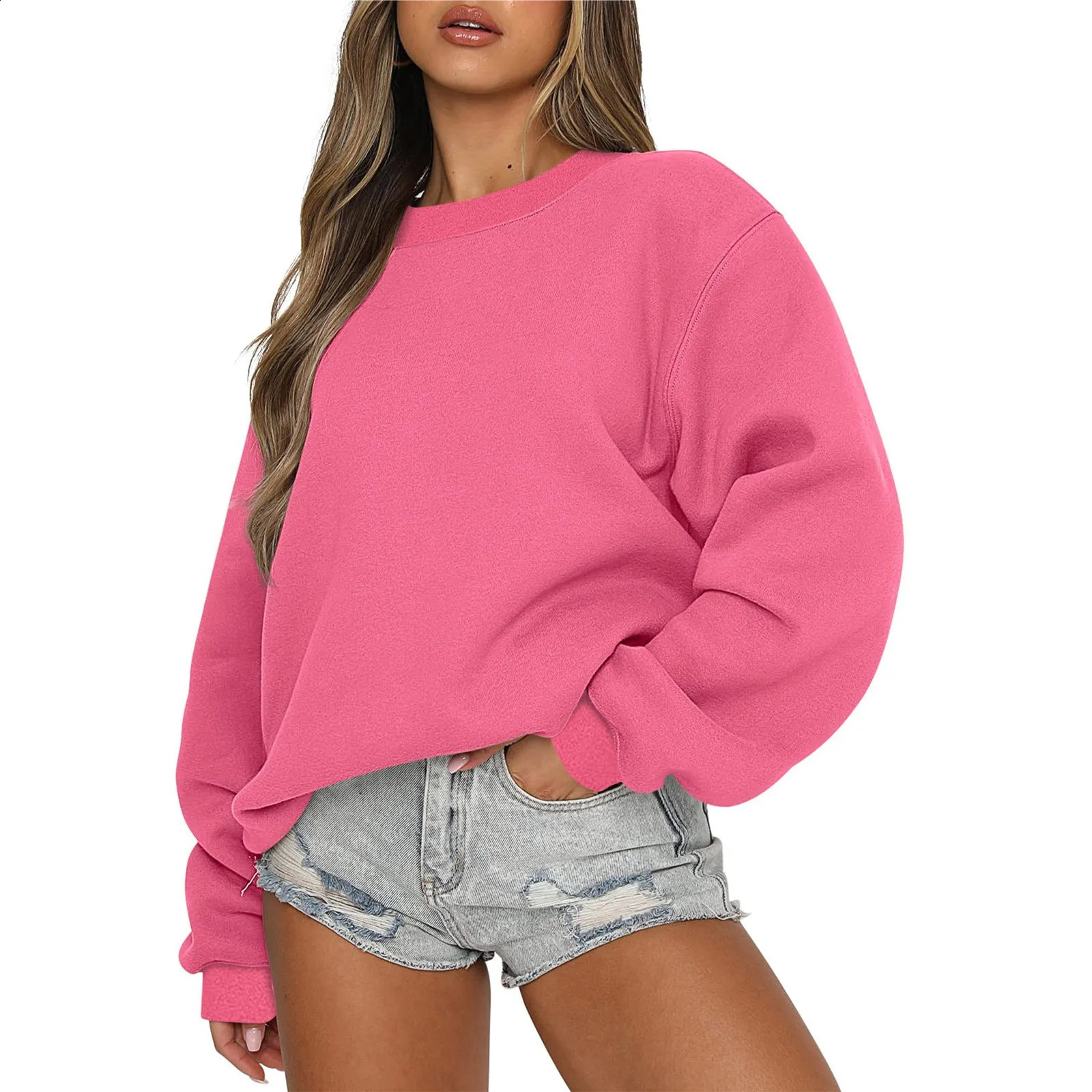 Womens Autumn Winter Tops Womens Long Sleeve Sweatshirt Casual Crewneck Loose Fit Pollover Fleece Tops 250107