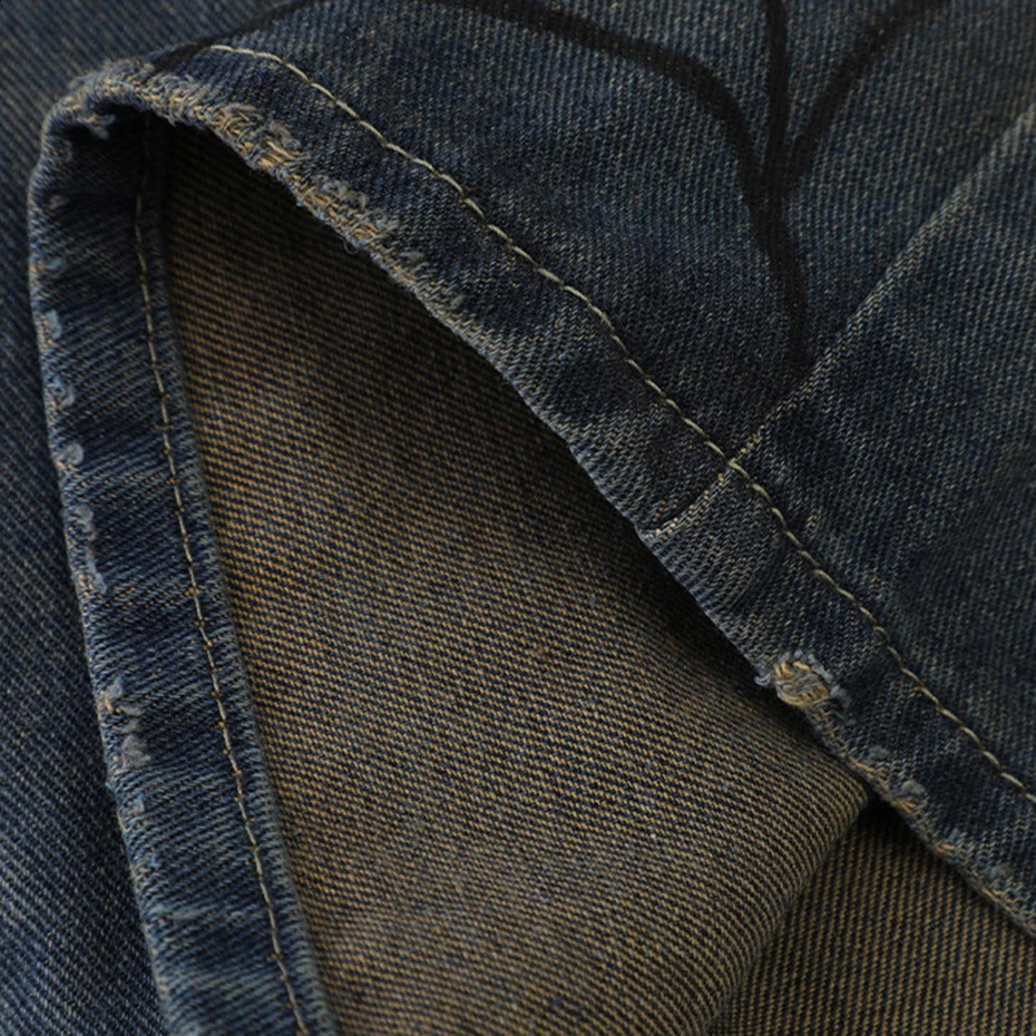 Y2K Blue Denim Shorts Spider Cobweb Printed Summer Loose Casual Jeans Fashion Harajuku Hip Hop Streetwear for Men 250120
