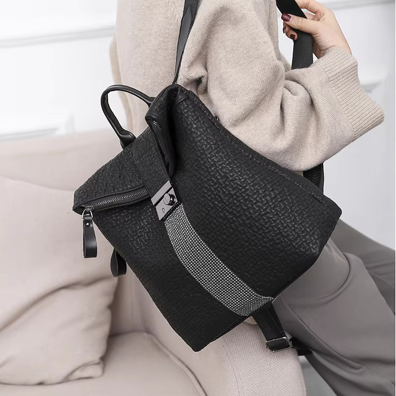 New Ms Designer Women Capacity Leather Black Backpack Casual High Quality School Backpacks For Girls Travel Bagpack