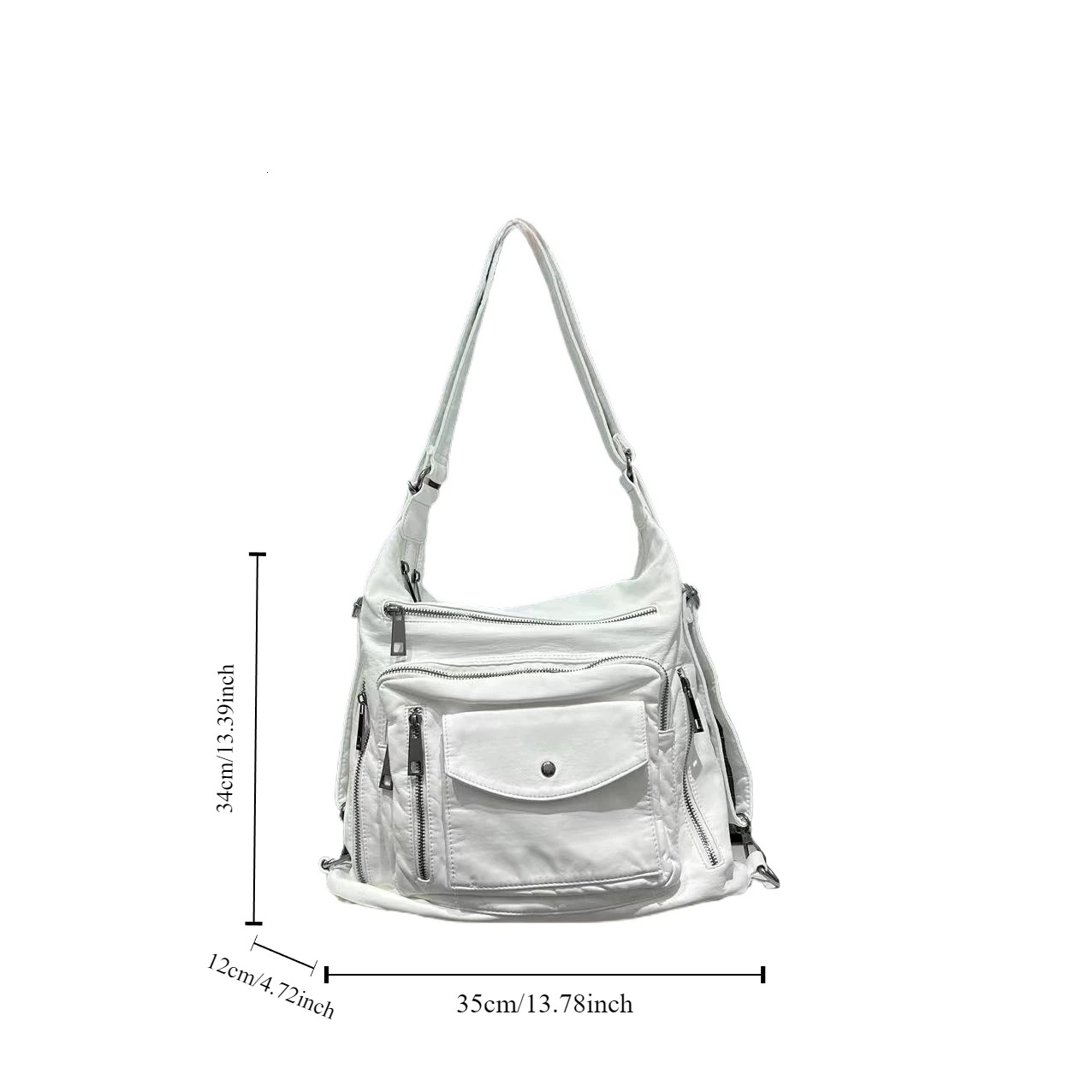 Women's Fashion Multi-Pocket Motorcycle Shoulder Bag Large Capacity Retro Washed Crossbody Backpack