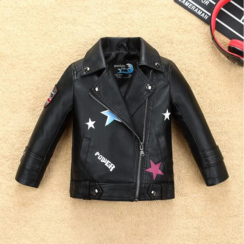 Infant Girls Jacket Coat Kids Leather Jacket Girls Spring Autumn Waterproof Windproof Coat Printing Star Letters Pattern Jacket 250113