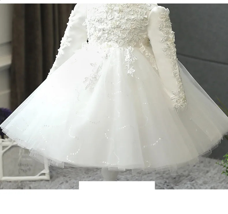 Baby Girl Wedding Dress Long Sleeve born Girls Christmas Princess Gowns Beads Lace Infant Kids 1 Year Birthday Baptism Dress 250115