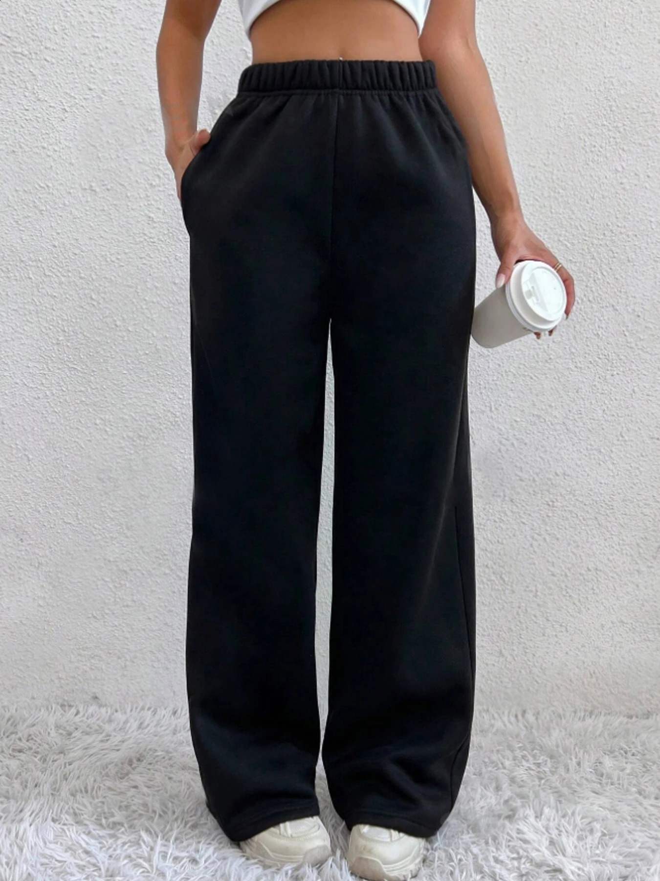 Autumn And Winter Womens Warm Pants Fleece Lined High Waist Casual Style Daily Wear With Pockets Jogging Sweatpants 250120