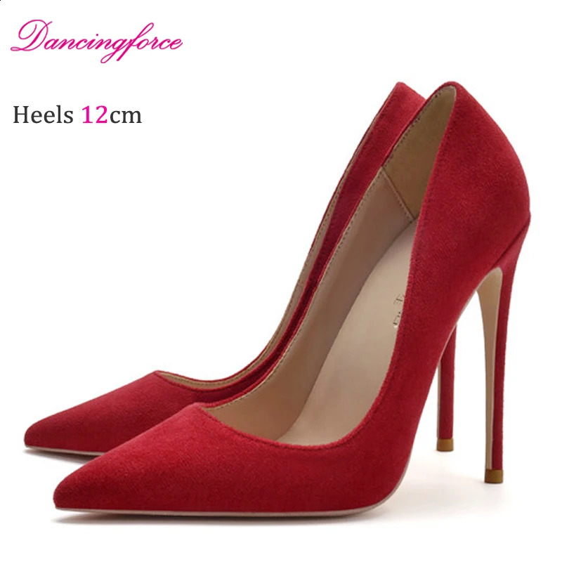 Classic Pointed Toe Wine Faux Suede 8 10 12CM Elegant Shallow Mouth Office Shoes Stiletto High Heels Women Pumps Plus Size 34-46 250118
