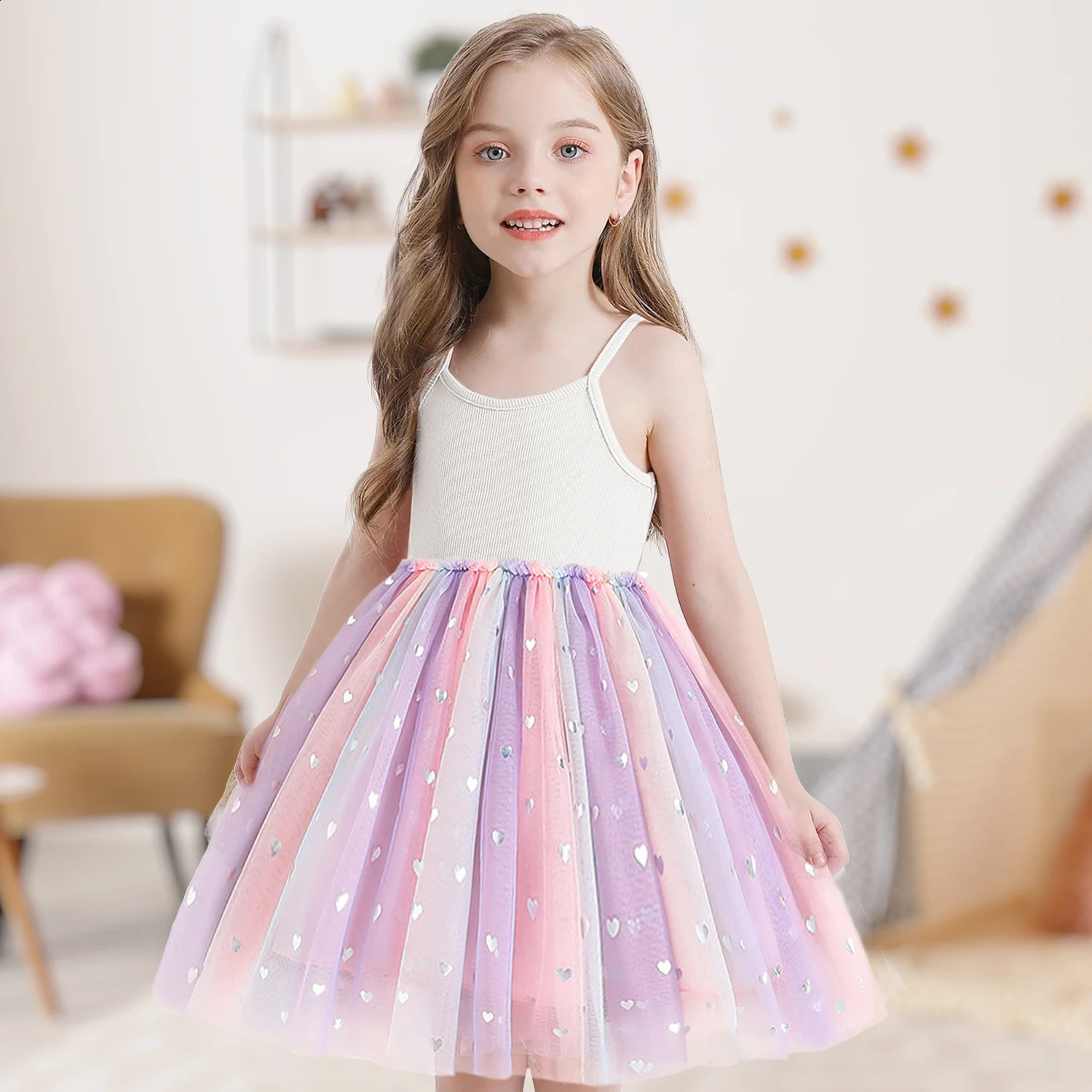 Summer Cute Girls Sequined Princess Dress Kids Sleeveless Tulle Clothes Children Birthday Party Vestido Easter Tutu Costume 250116