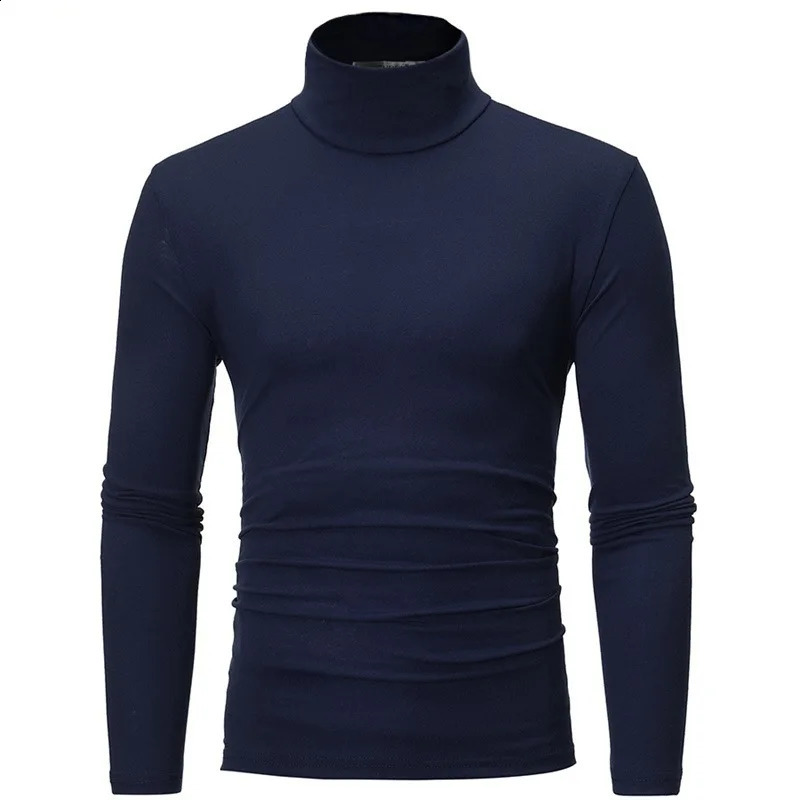 Autumn Winter Mens High Neck Tshirt Slim Fit Fashion Elastic Long Sleeve Cotton Casual Breathable Apparel Pullover 250108