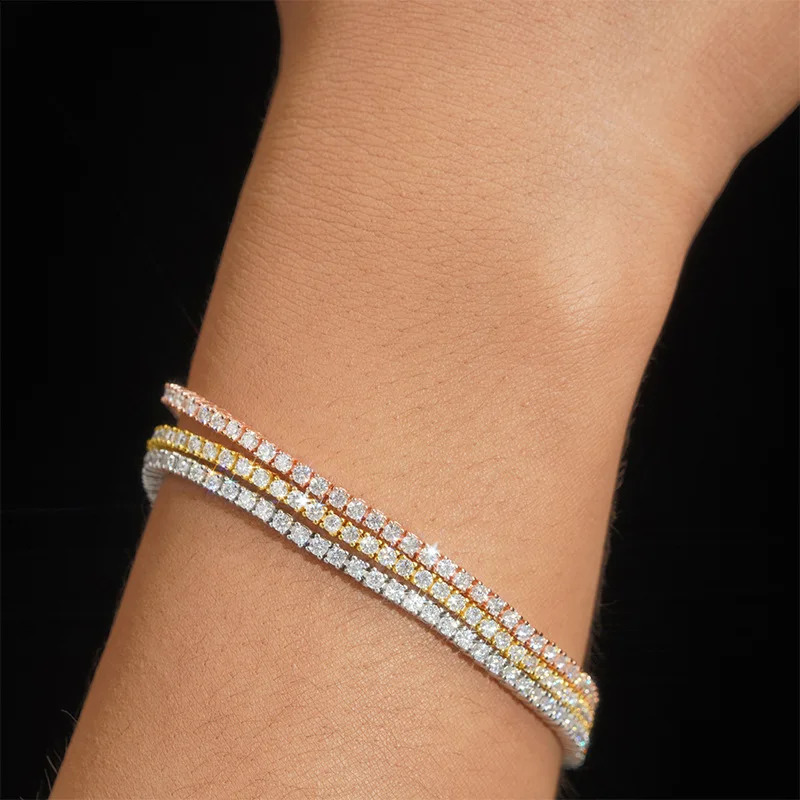 EWYA In Real D Color Full 2mm 0.03CT Tennis Bracelet For Women S925 Silver Plated 18K Diamond Link Bracelets Gift 250121
