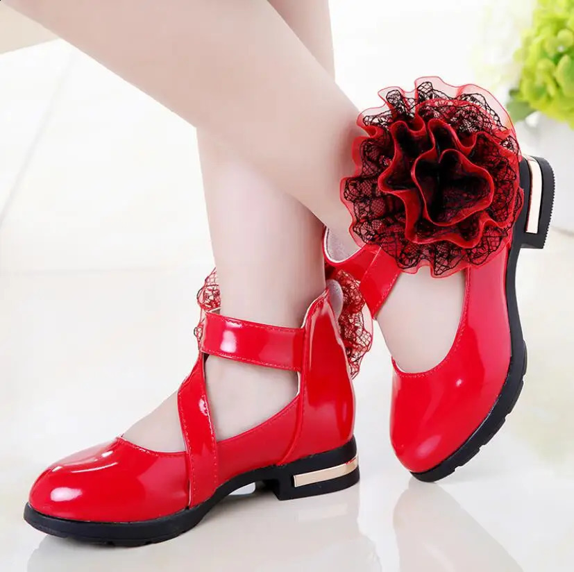 Kids Shoes Girls High Heel Princess Flower Shoes Fashion Children Shoes Leather Fashion Girls Party Dress Wedding Dance 250114