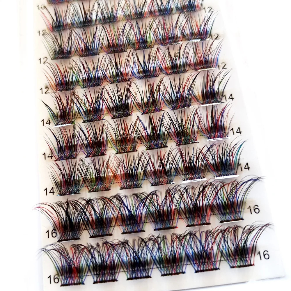 Premade Fans DIY Cluster Eyelashes Segment Lashes Mixed Rainbow Eyelash Lashes Blue Purple Cluster Colorful Eyelash Extension 250110