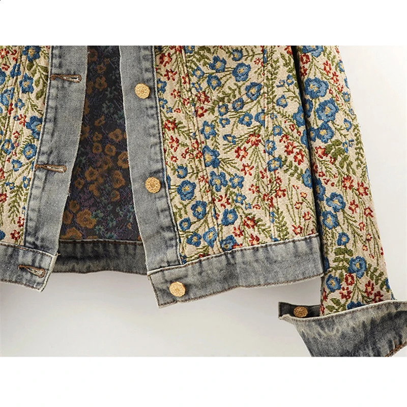 Spring Autumn Jacquard Embroidery Peter Pan Collar Denim Jacket Women Loose Short Cowboy Outerwear Casual Jeans Female 250113