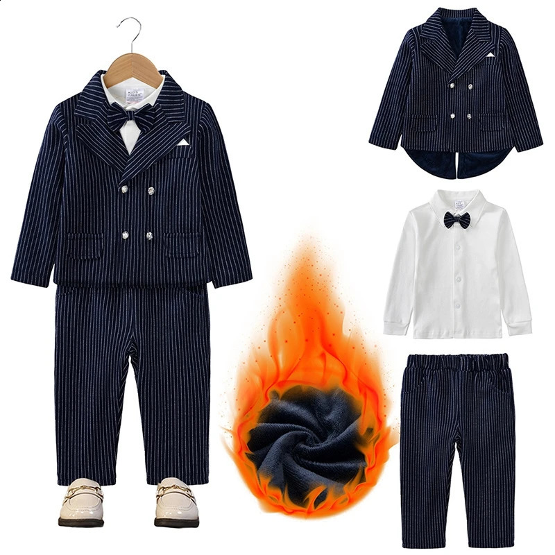 Infant Baby Boys Suit Set Toddler Boy Birthday Party Wedding Tuxedo Stripe Blazer Suits Outfit Kids Christmas Formal Clothes Set 250120