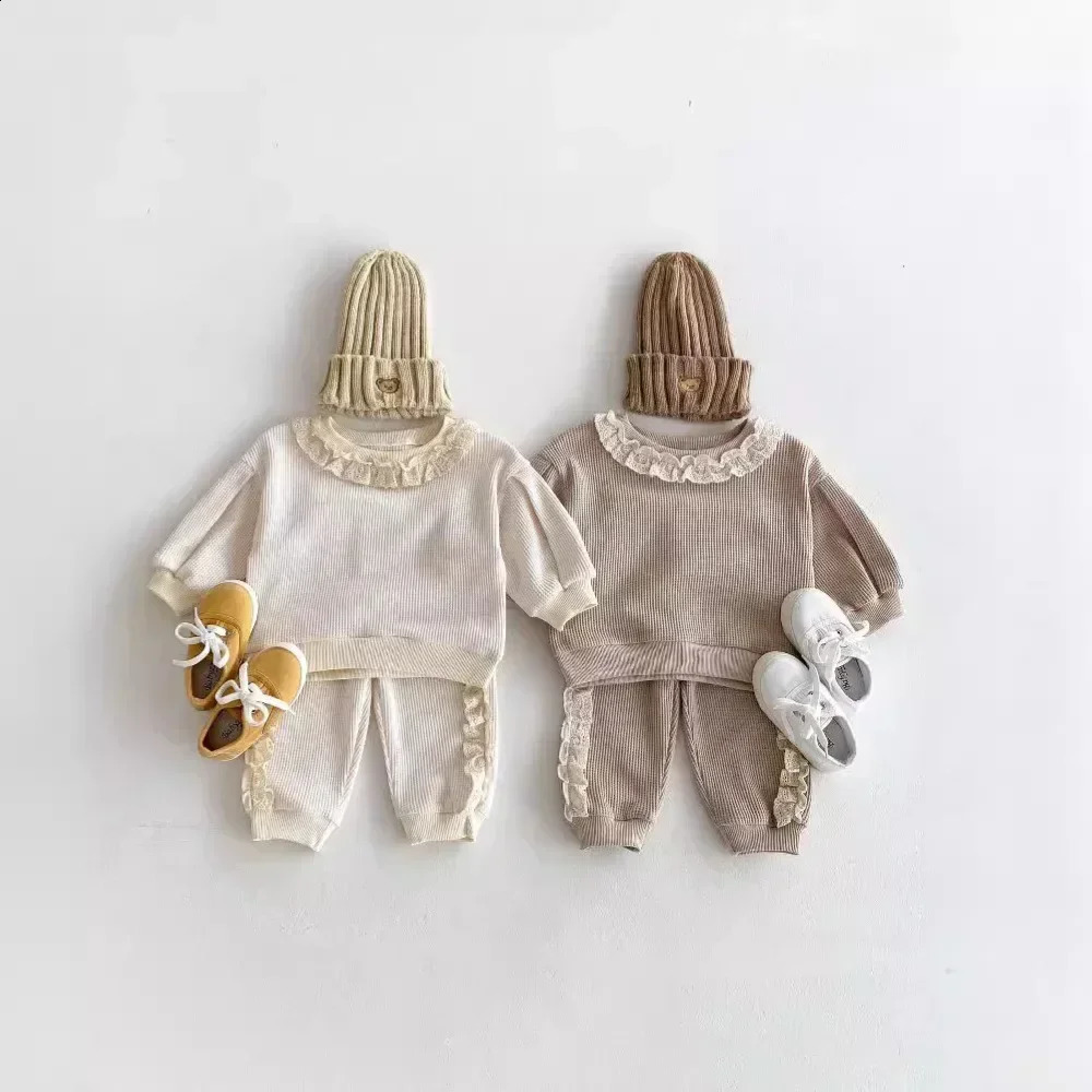 4114 Baby Clothing Set Autumn Sweet Suit Lace Collar SweaterPants Korean Girl Casual Loose 2piece 250117