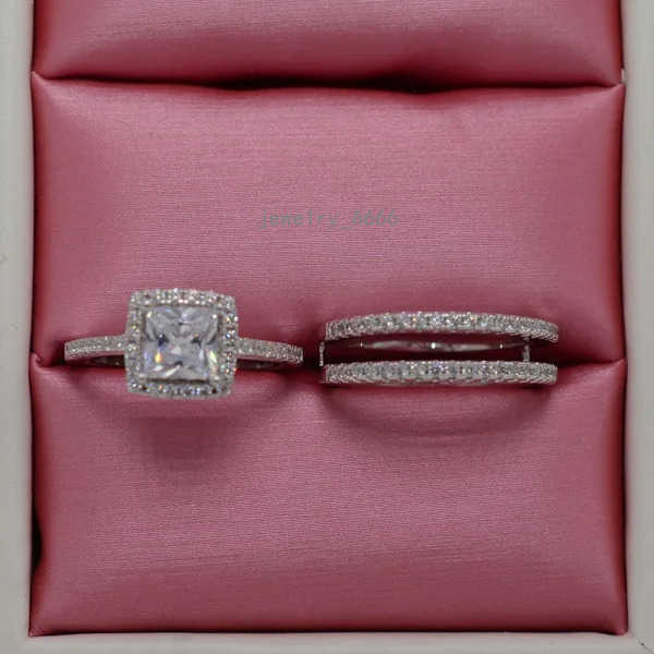 Luxury Female White AAA Moissanite diamond Wedding Ring Set Fashion 925 Silver Filled Jewelry Promise Engagement Rings For Women