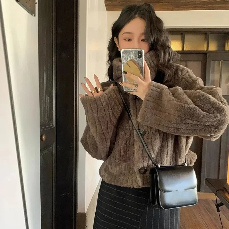 Rimocy Winter Warm Lambswool Coat Fashion Korean Padded Cotton Outerwear Woman Stand Collar Cropped Jacket Female 2024 250113Z