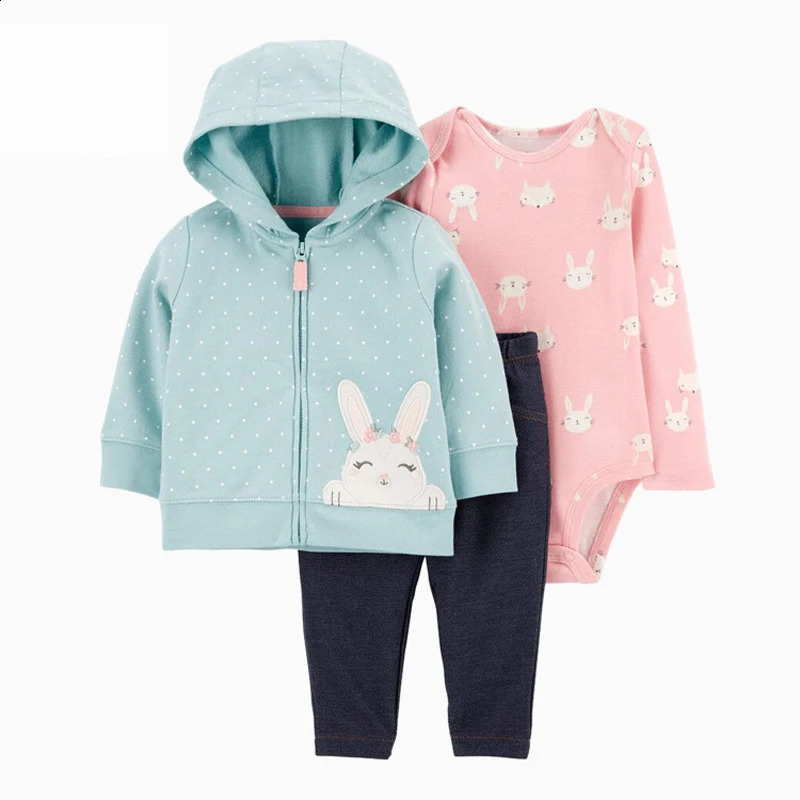 3Pcs Ircomll Baby Clothes Set Boy Girl 100% Cotton Kids LongSeeved CoatBodysuitsPants Children Clothing 250117