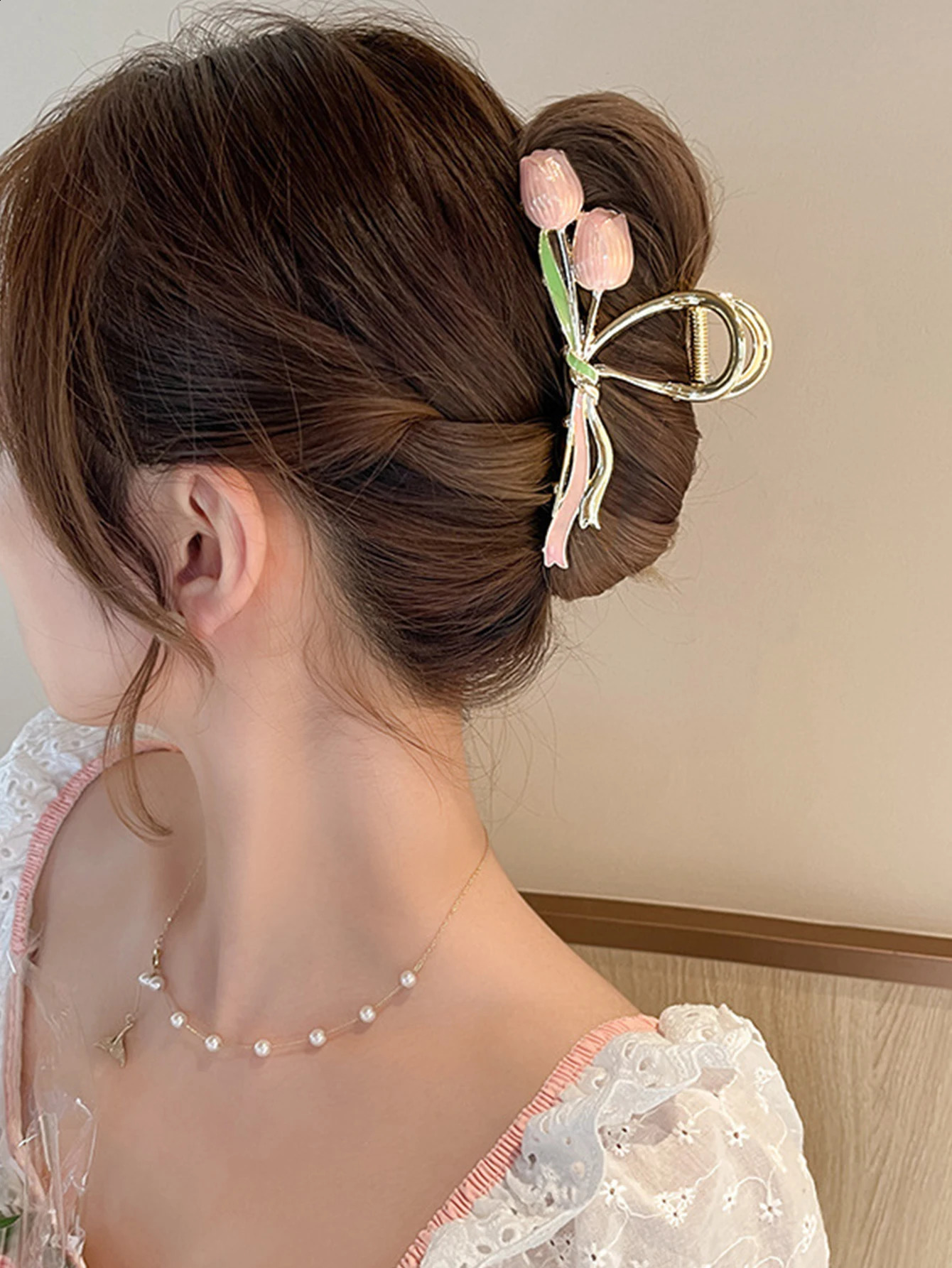 1 Pcs Fashion Pink tulips Hair Claws For Women Girls Party Hair Accessories 250120