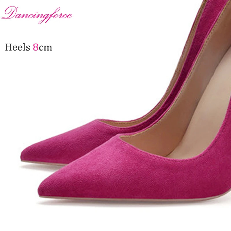 Classic Pointed Toe Wine Faux Suede 8 10 12CM Elegant Shallow Mouth Office Shoes Stiletto High Heels Women Pumps Plus Size 34-46 250118