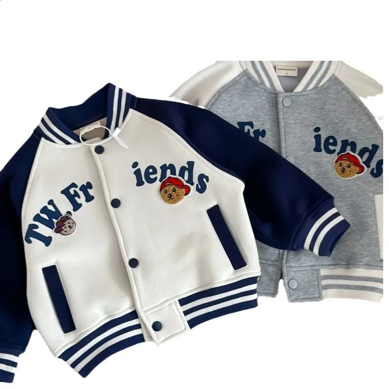 Autumn Spring Infant Baby Boy Baseball Uniform Loose Letter Bear Embroidery Little Jacket Cotton Spliced Sleeve Kid Coat 250117