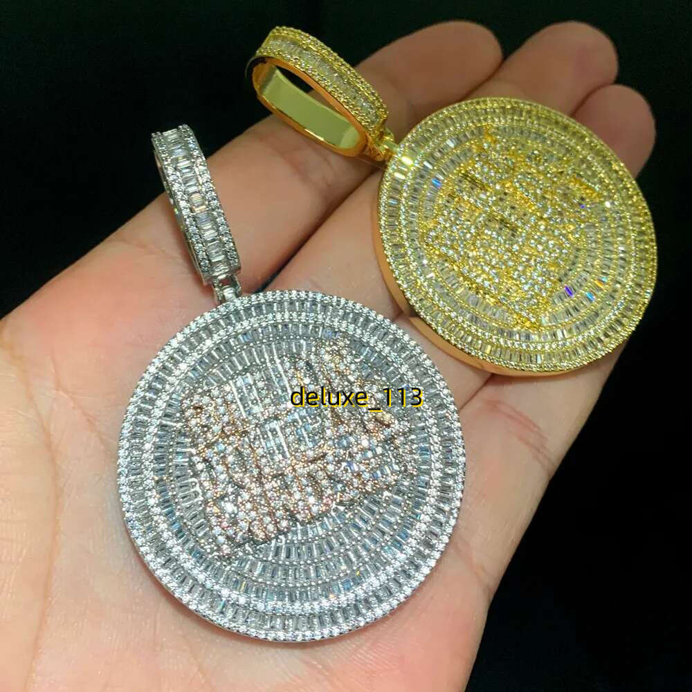 Iced Out Billion Mindset Letter Round Charm Pendant Necklace with Rope Chain Hip Hop Women Full Paved 5A Cubic Moissanite Men Gift Jewelry