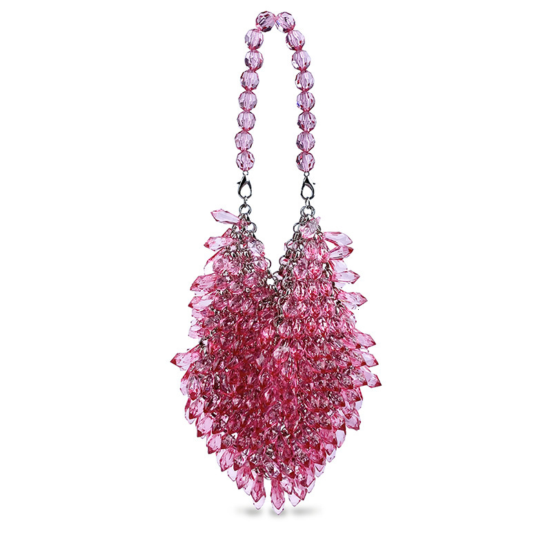 24 New Diamond Bucket Banquet Palace Style Handmade Woven Crystal Bead Water Droplet Bag, Handbag