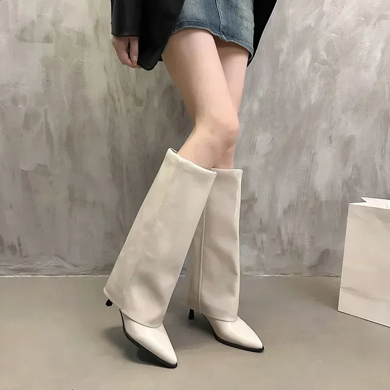 Womens Pointed Toe Knee-high Boots Stiletto Heel Sleeve High Heels Sexy Boots Women Fashion Spring and Autumn Style 250118