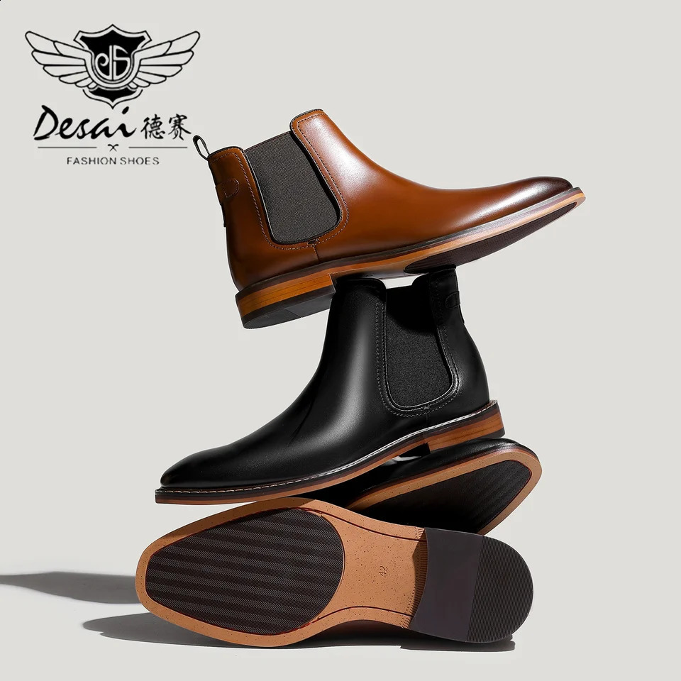 Desai Winter Dress Chelsea Boots Genuine leather Fleece lined formal shoes Business work shoes Patent leather shoes Gifts 250120