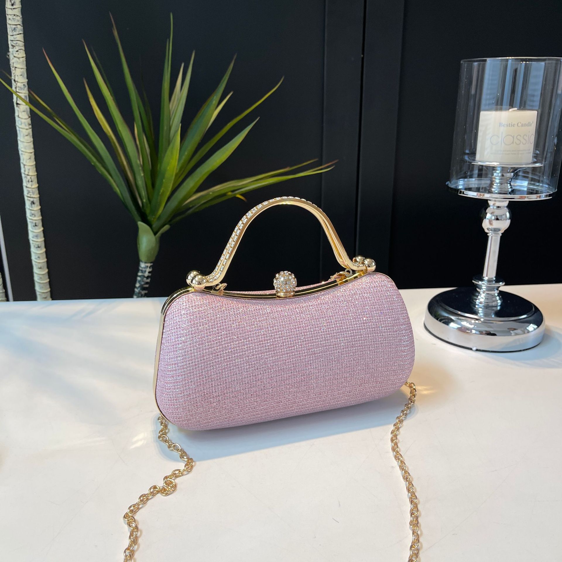 Ins Fashion Women's New Texture Water Diamond Cross Shoulder Celebrity Banquet Bag Handbag